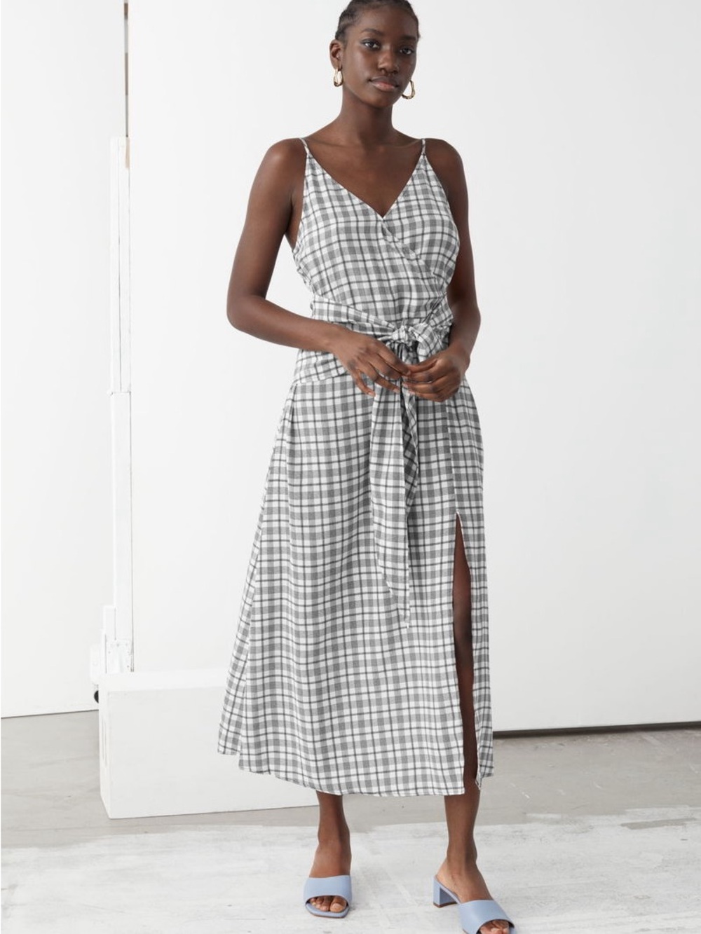 & Other Stories Paris Atelier Plaid Wrap Midi Dress US 8 - Picture 2 of 11